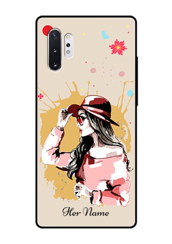 Galaxy Note 10 Plus Photo Printing on Glass Case - Women with pink hat Design