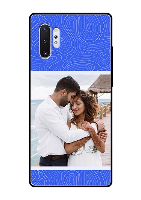Galaxy Note 10 Plus Custom Glass Mobile Case - Curved line art with blue and white Design