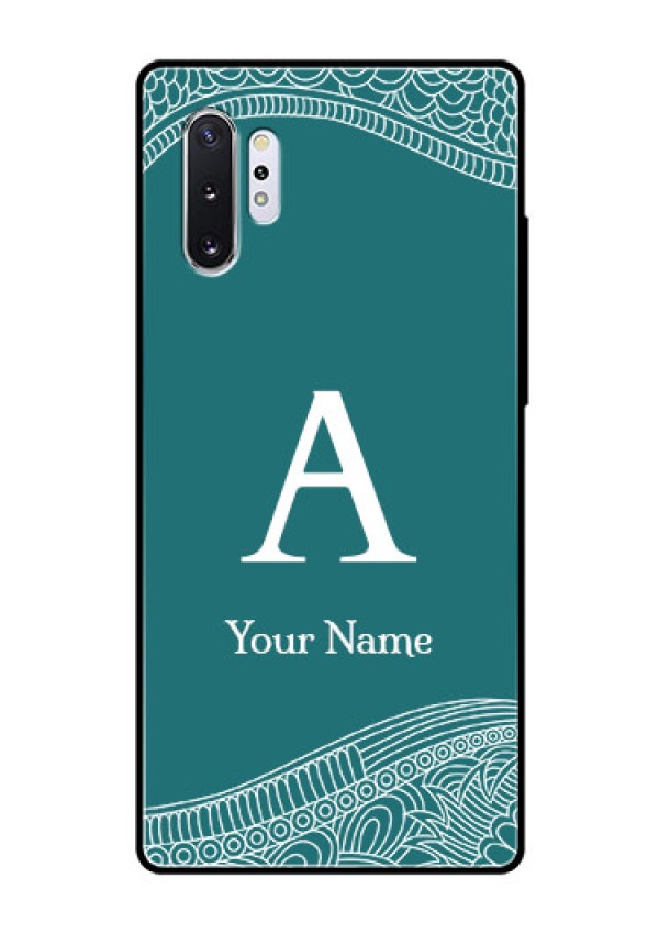 Galaxy Note 10 Plus Personalized Glass Phone Case - line art pattern with custom name Design