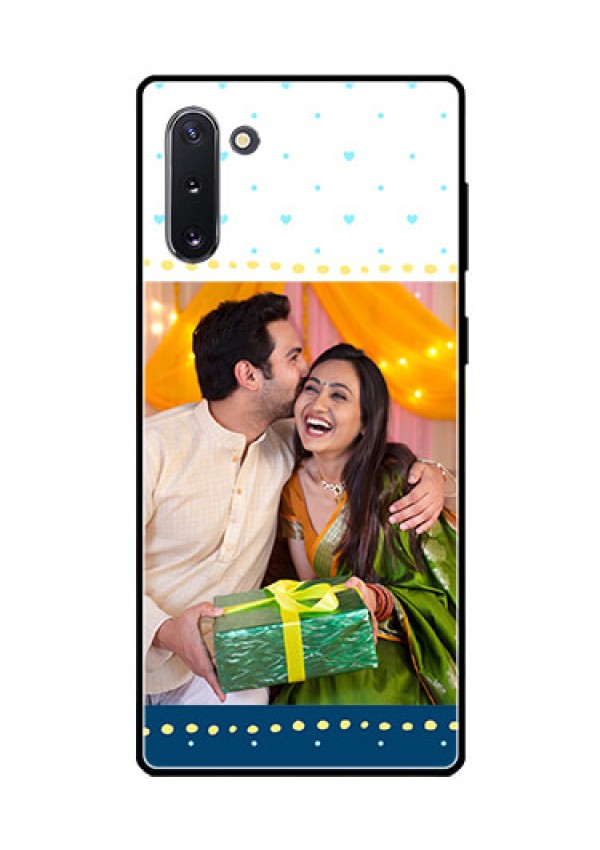 Galaxy Note 10 Personalized Glass Phone Case  - White and Blue Abstract Design