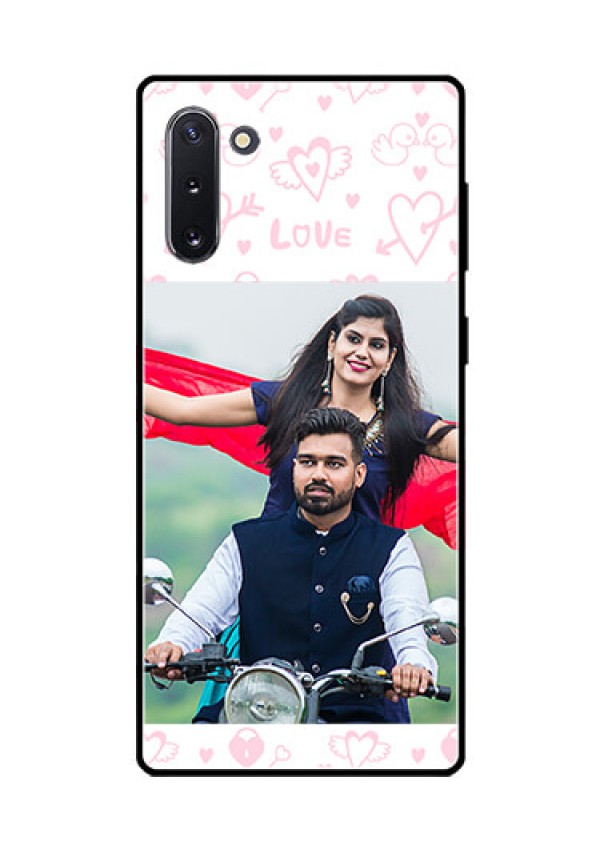Galaxy Note 10 Custom Glass Mobile Case  - Pink Flying Heart Design