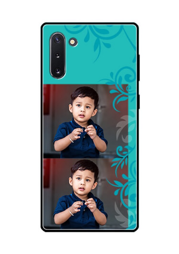 Galaxy Note 10 Personalized Glass Phone Case  - with Photo and Green Floral Design 