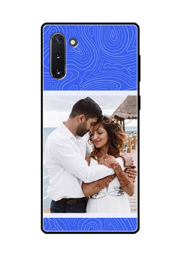 Galaxy Note 10 Custom Glass Mobile Case - Curved line art with blue and white Design