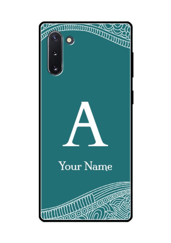 Galaxy Note 10 Personalized Glass Phone Case - line art pattern with custom name Design