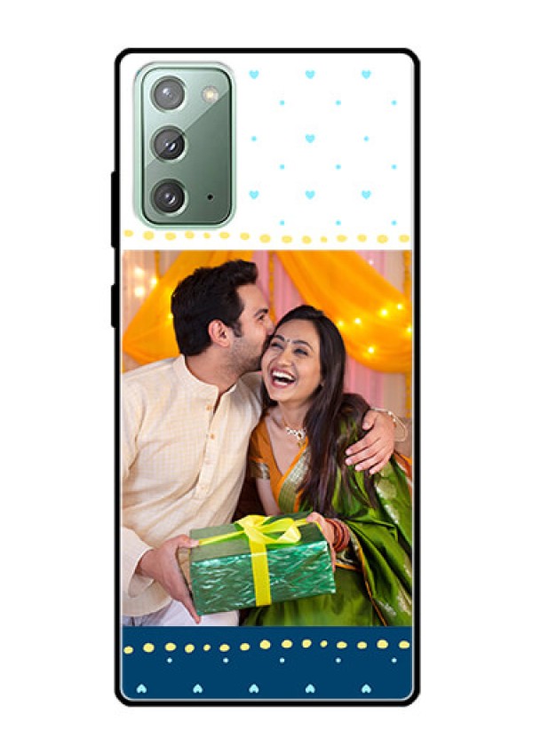Galaxy Note 20 Personalized Glass Phone Case  - White and Blue Abstract Design