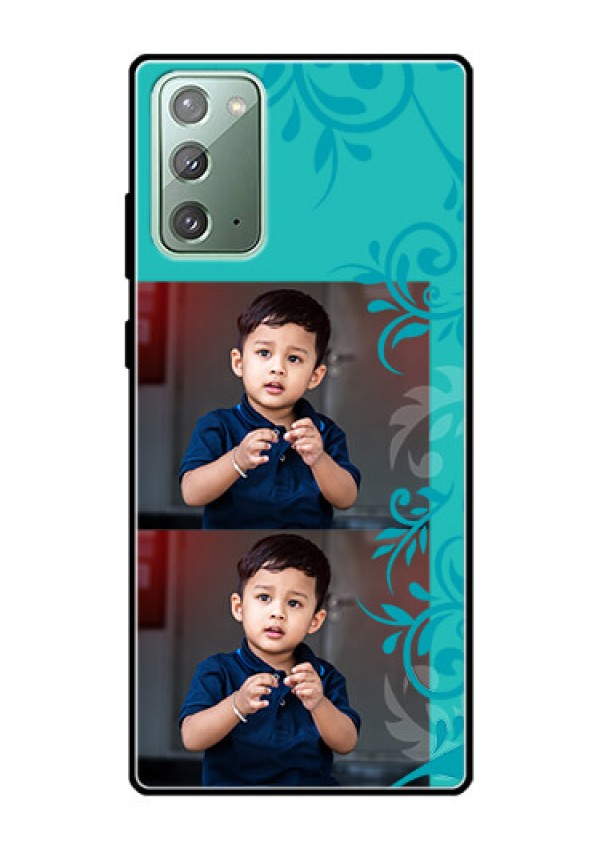 Galaxy Note 20 Personalized Glass Phone Case  - with Photo and Green Floral Design 