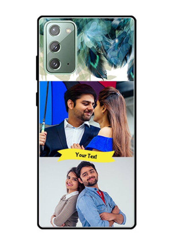 Galaxy Note 20 Personalized Glass Phone Case  - Image with Boho Peacock Feather Design