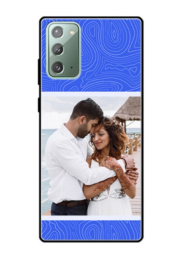 Galaxy Note 20 Custom Glass Mobile Case - Curved line art with blue and white Design