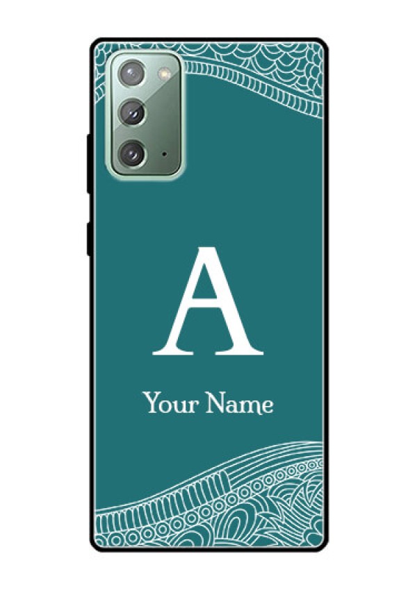 Galaxy Note 20 Personalized Glass Phone Case - line art pattern with custom name Design