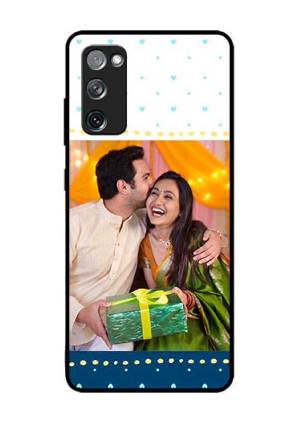 Galaxy S20 FE 5G Personalized Glass Phone Case  - White and Blue Abstract Design