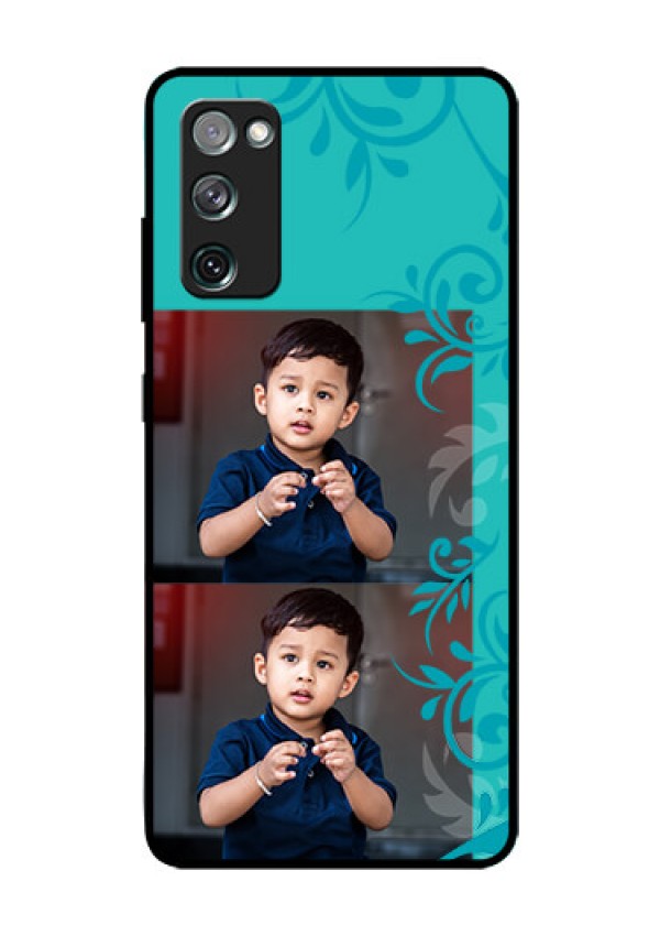Galaxy S20 FE 5G Personalized Glass Phone Case  - with Photo and Green Floral Design 
