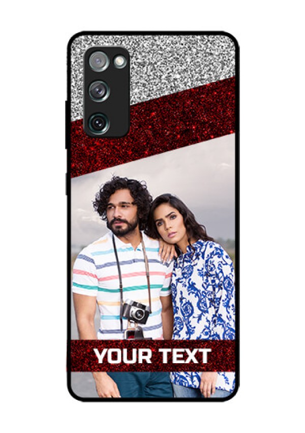 Galaxy S20 FE 5G Personalized Glass Phone Case  - Image Holder with Glitter Strip Design