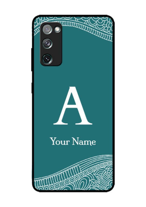 Galaxy S20 Fe 5G Personalized Glass Phone Case - line art pattern with custom name Design