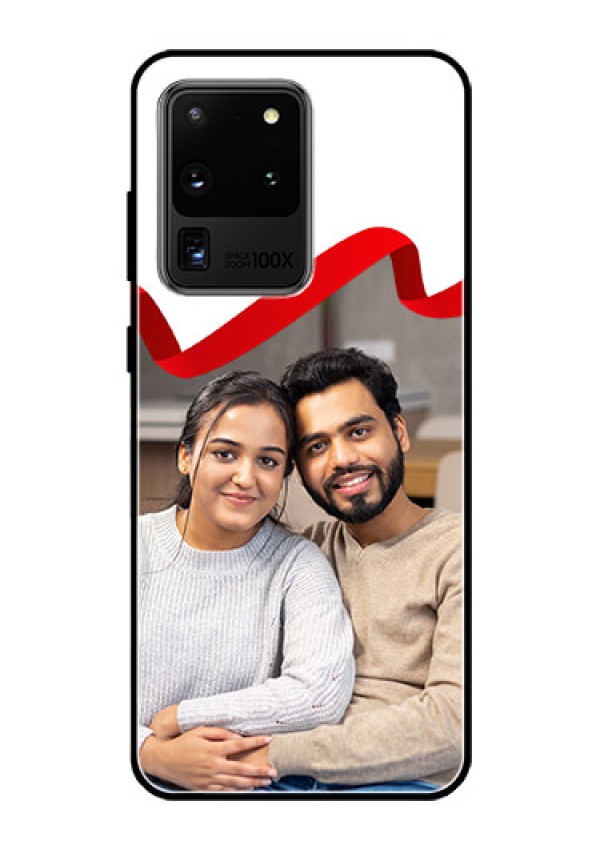 Galaxy S20 Ultra Photo Printing on Glass Case  - Red Ribbon Frame Design