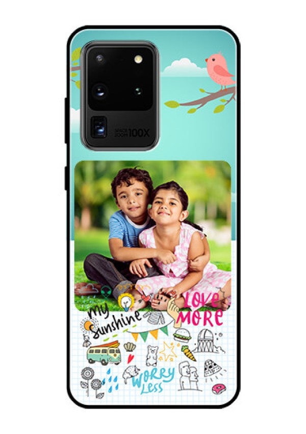 Galaxy S20 Ultra Photo Printing on Glass Case  - Doodle love Design
