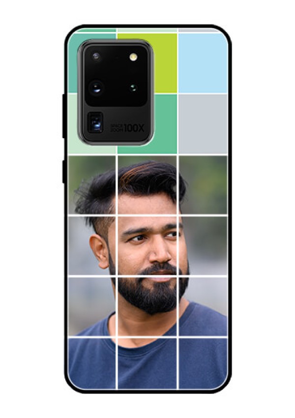 Galaxy S20 Ultra Photo Printing on Glass Case  - with white box pattern 