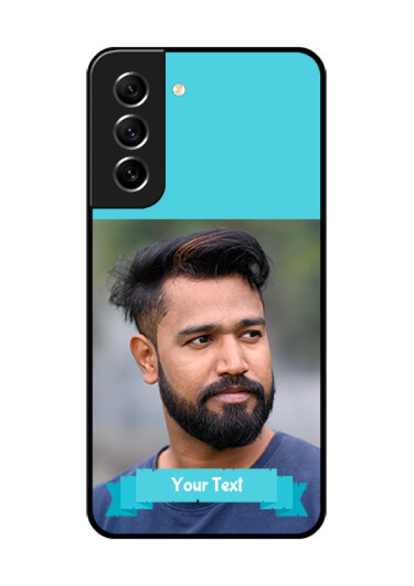 Galaxy S21 FE 5G Personalized Glass Phone Case - Simple Blue Color Design