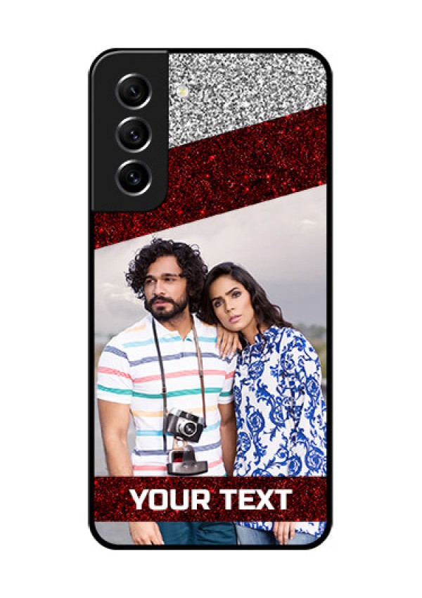 Galaxy S21 FE 5G Personalized Glass Phone Case - Image Holder with Glitter Strip Design