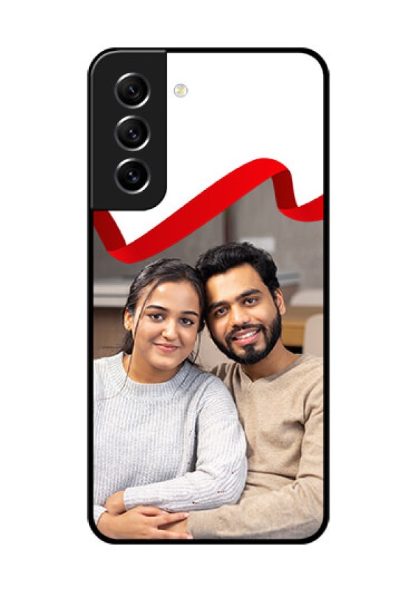 Galaxy S21 FE 5G Photo Printing on Glass Case - Red Ribbon Frame Design