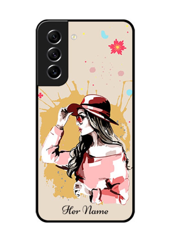 Galaxy S21 FE 5G Photo Printing on Glass Case - Women with pink hat Design
