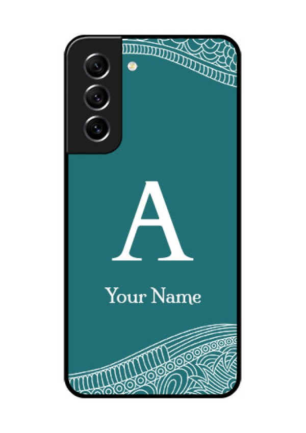 Galaxy S21 FE 5G Personalized Glass Phone Case - line art pattern with custom name Design