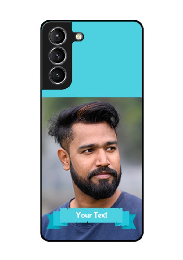 Galaxy s21 Plus Personalized Glass Phone Case  - Simple Blue Color Design
