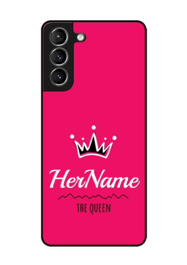 Galaxy s21 Plus Glass Phone Case Queen with Name