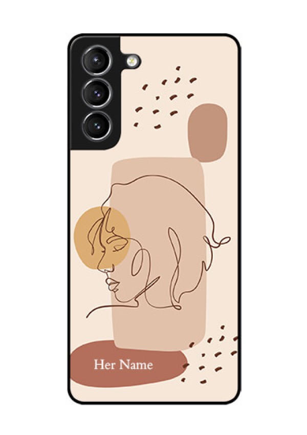 Galaxy S21 Plus Photo Printing on Glass Case - Calm Woman line art Design