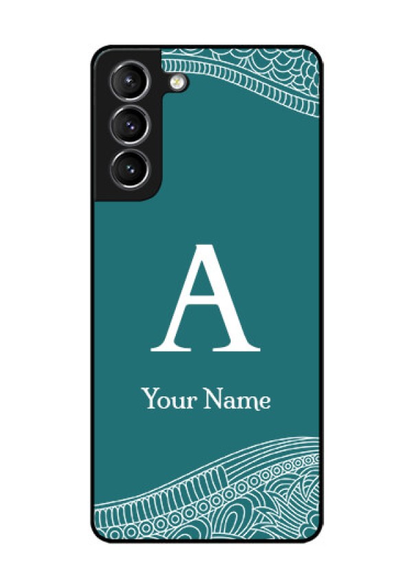 Galaxy S21 Plus Personalized Glass Phone Case - line art pattern with custom name Design