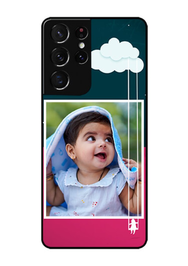 Galaxy S21 Ultra Custom Glass Phone Case  - Cute Girl with Cloud Design
