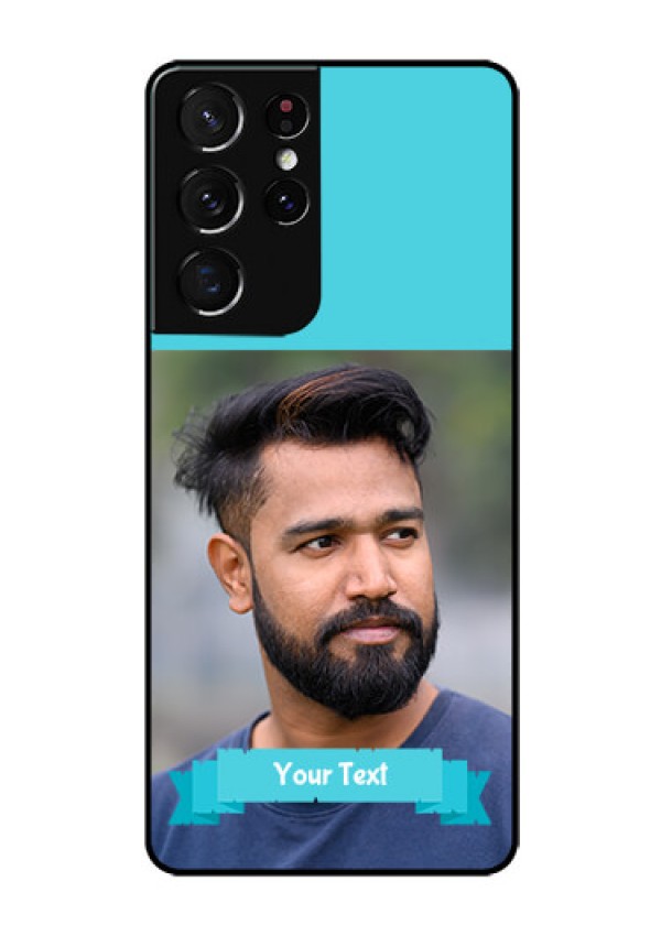 Galaxy S21 Ultra Personalized Glass Phone Case  - Simple Blue Color Design