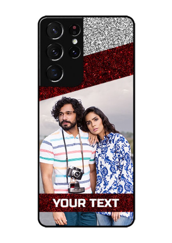 Galaxy S21 Ultra Personalized Glass Phone Case  - Image Holder with Glitter Strip Design