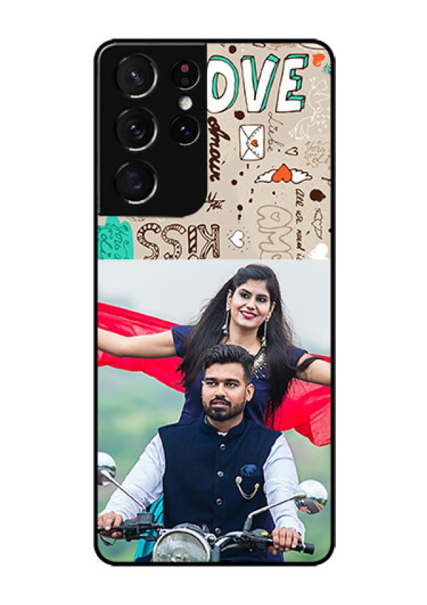 Galaxy S21 Ultra Custom Glass Phone Case  - Love Doodle Pattern 