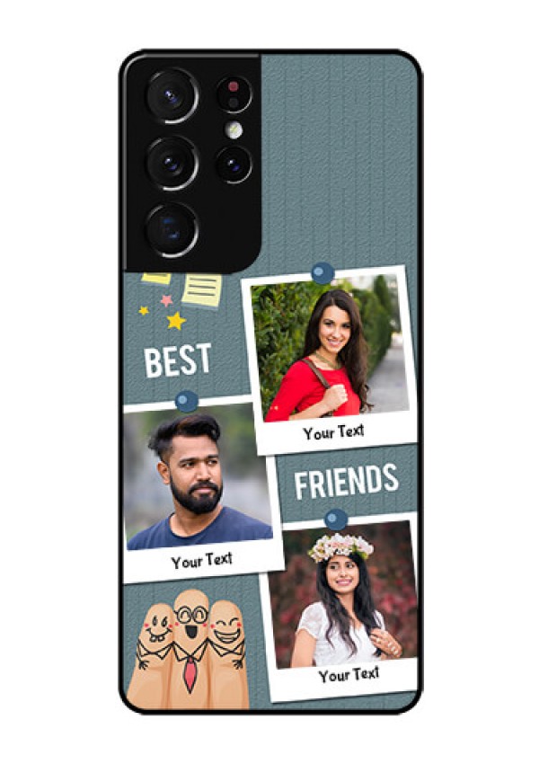 Galaxy S21 Ultra Personalized Glass Phone Case  - Sticky Frames and Friendship Design