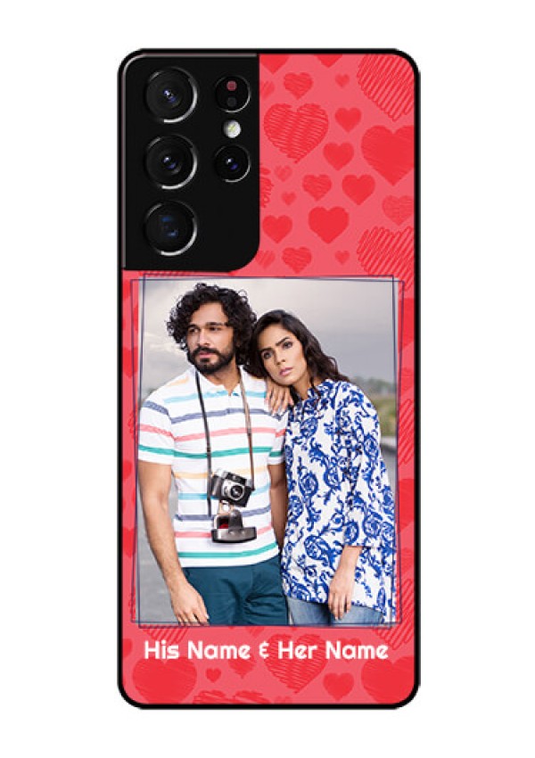Galaxy S21 Ultra Photo Printing on Glass Case  - with Red Heart Symbols Design