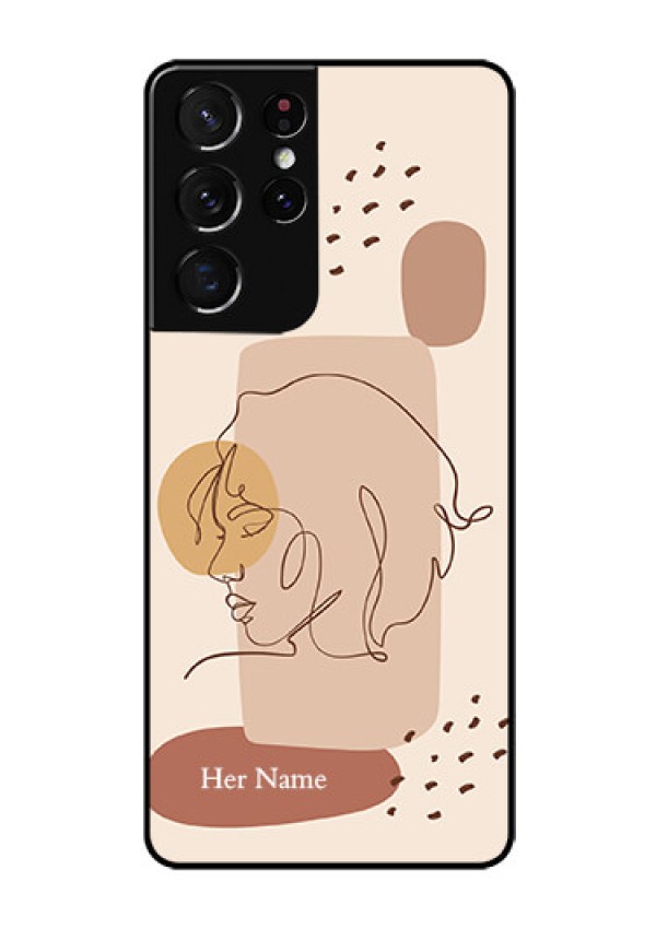 Galaxy S21 Ultra Photo Printing on Glass Case - Calm Woman line art Design