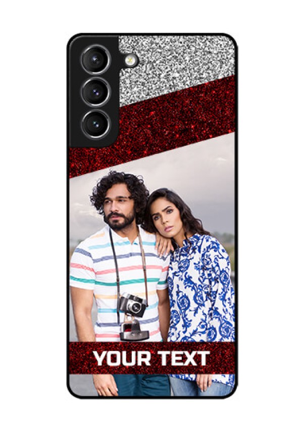 Galaxy S21 Personalized Glass Phone Case  - Image Holder with Glitter Strip Design