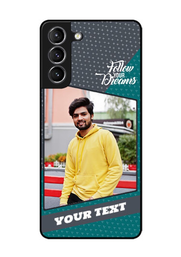 Galaxy S21 Personalized Glass Phone Case  - Background Pattern Design with Quote