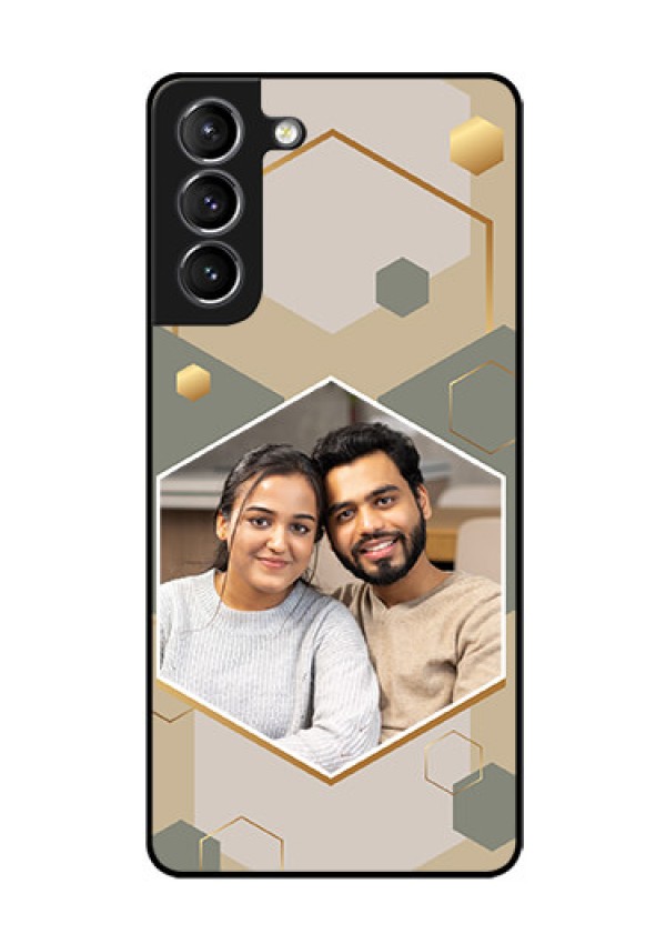 Galaxy S21 Photo Printing on Glass Case - Stylish Hexagon Pattern Design