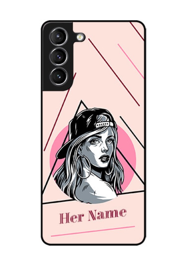 Galaxy S21 Personalized Glass Phone Case - Rockstar Girl Design