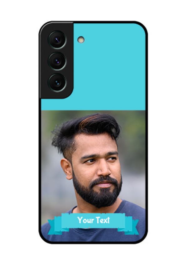 Galaxy S22 5G Personalized Glass Phone Case - Simple Blue Color Design