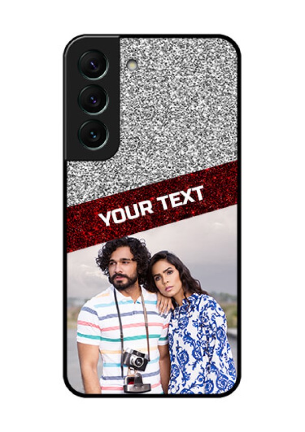 Galaxy S22 5G Personalized Glass Phone Case - Image Holder with Glitter Strip Design