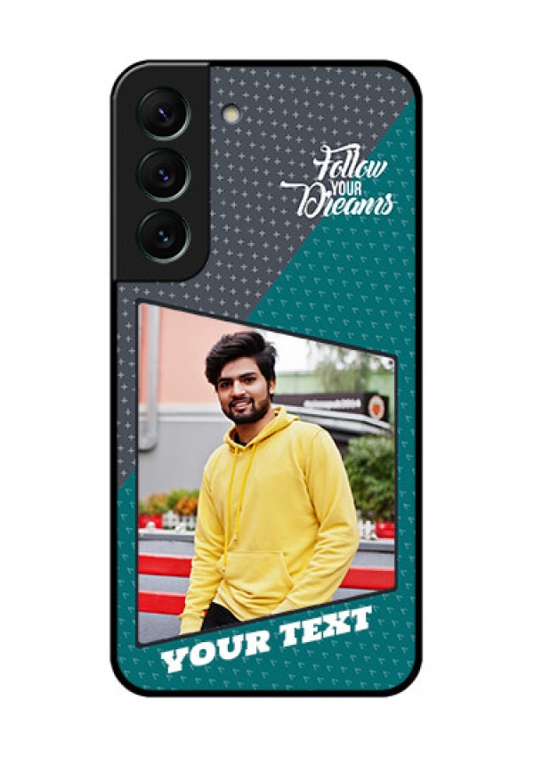 Galaxy S22 5G Personalized Glass Phone Case - Background Pattern Design with Quote