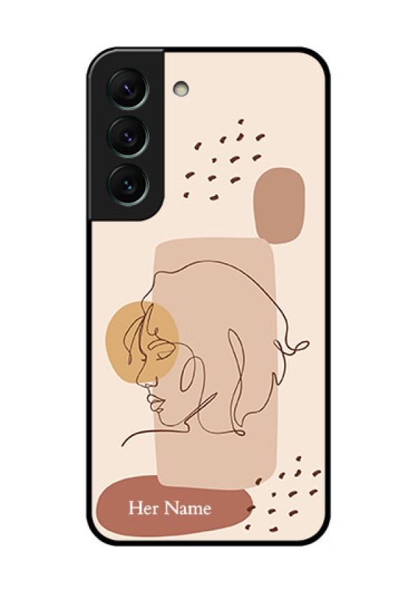 Galaxy S22 5G Photo Printing on Glass Case - Calm Woman line art Design