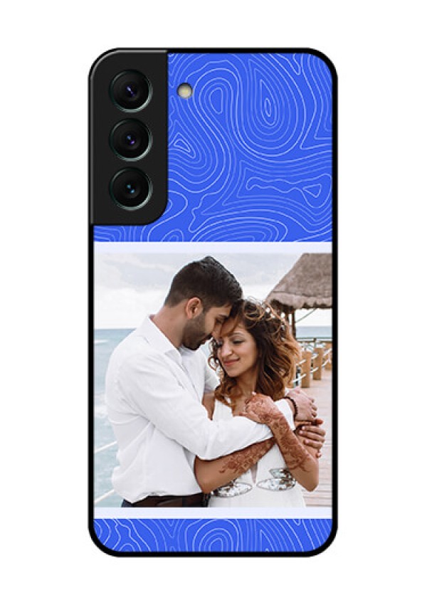Galaxy S22 5G Custom Glass Mobile Case - Curved line art with blue and white Design