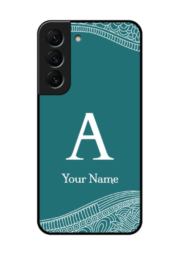 Galaxy S22 5G Personalized Glass Phone Case - line art pattern with custom name Design
