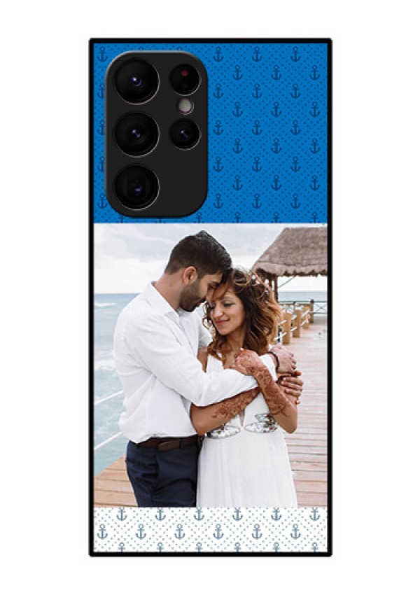 Galaxy S22 Ultra 5G Photo Printing on Glass Case - Blue Anchors Design