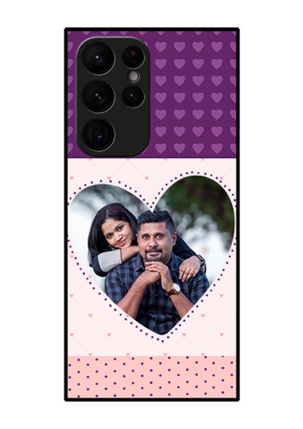 Galaxy S22 Ultra 5G Custom Glass Phone Case - Violet Love Dots Design