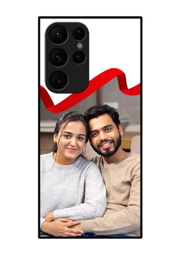 Galaxy S22 Ultra 5G Photo Printing on Glass Case - Red Ribbon Frame Design