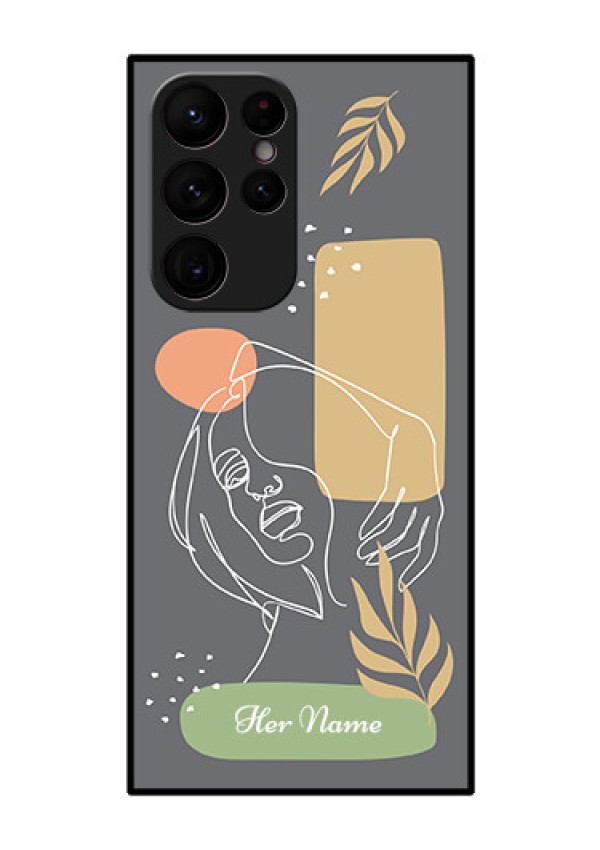 Galaxy S22 Ultra 5G Custom Glass Phone Case - Gazing Woman line art Design